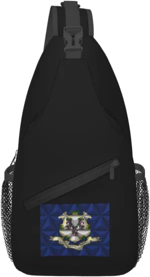 Flag of Connecticut With Polygon Effect Crossbody Bags For Women Men Chest Backpack Gym Shoulder Bag Travel Outdoor Sports Casual Crossbody Bags