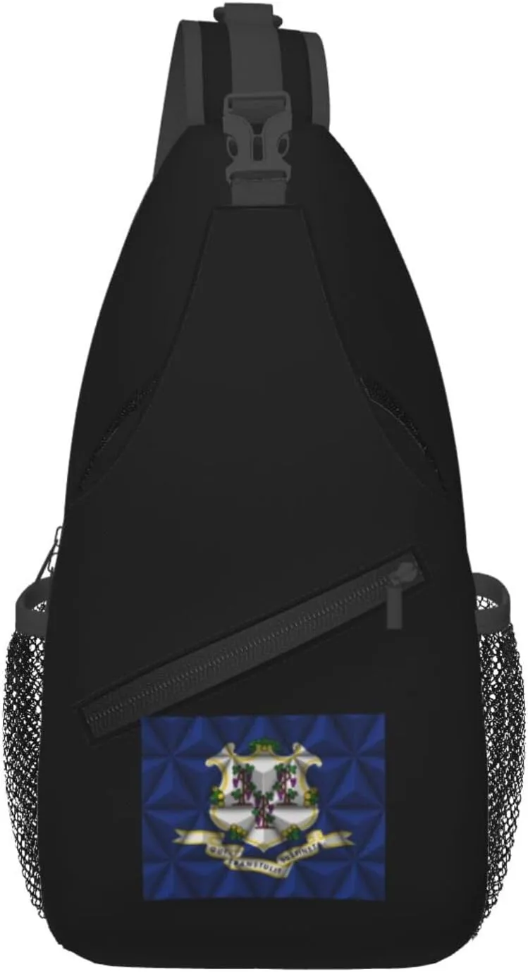 Flag of Connecticut With Polygon Effect Crossbody Bags For Women Men Chest Backpack Gym Shoulder Bag Travel Outdoor Sports Casual Crossbody Bags