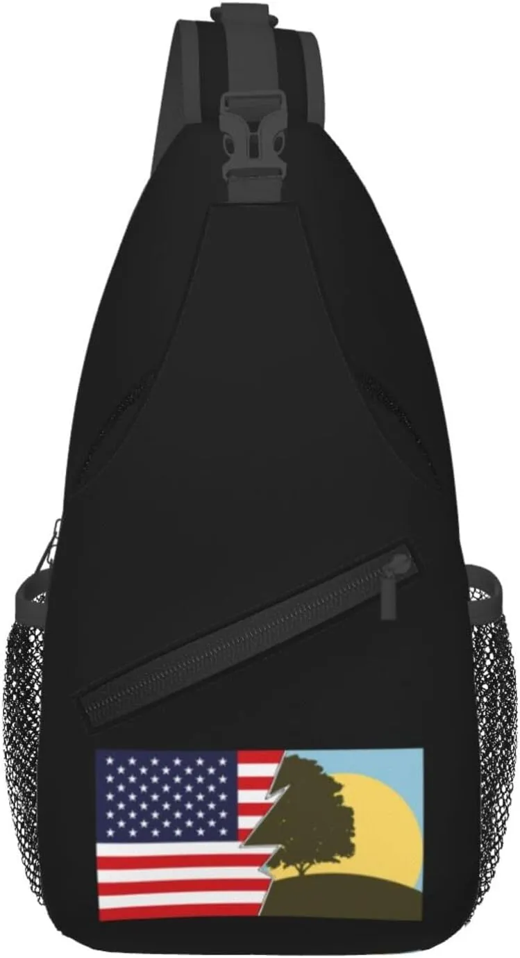 Flag Of Pleasant Ridge, Michigan And America Crossbody Bags For Women Men Chest Backpack Gym Shoulder Bag Travel Outdoor Sports Casual Crossbody Bags