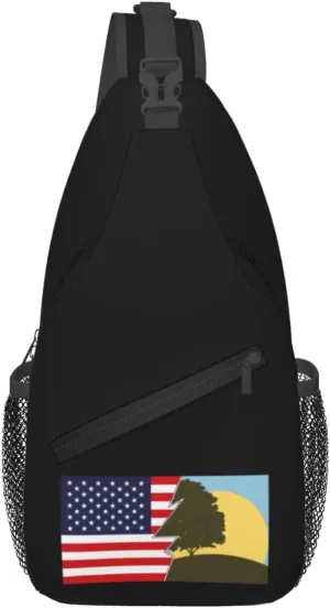 Flag Of Pleasant Ridge, Michigan And America Crossbody Bags For Women Men Chest Backpack Gym Shoulder Bag Travel Outdoor Sports Casual Crossbody Bags
