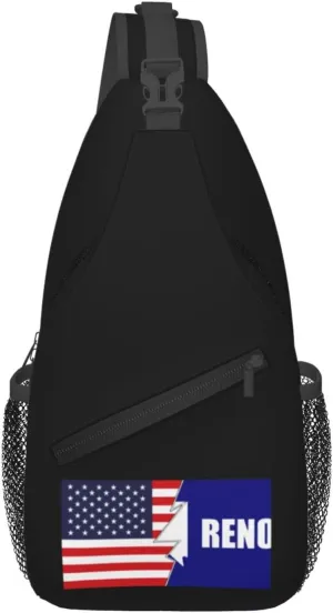 Flag Of Reno, Nevada (1959-2018) And America Crossbody Bags For Women Men Chest Backpack Gym Shoulder Bag Travel Outdoor Sports Casual Crossbody Bags