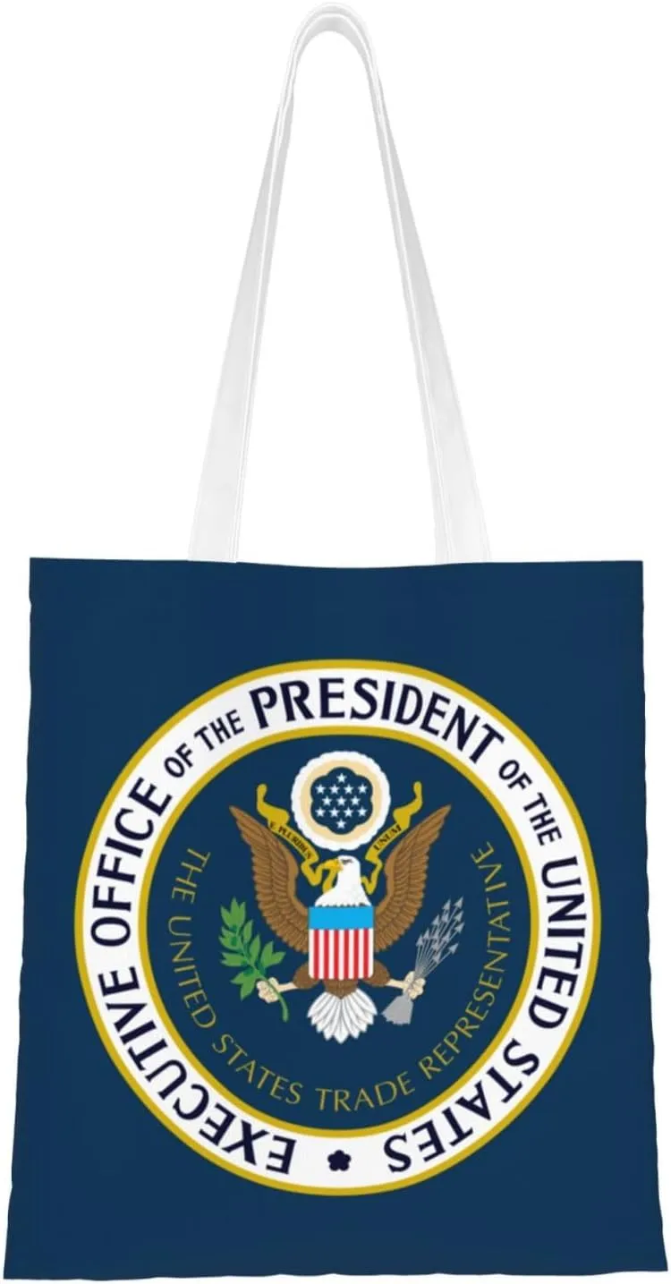 Flag of the United States Trade Representative Tote Bag for Women Canvas Shopping Bags Reusable Large Capacity Casual Shoulder Handbags Grocery Bags DIY Gift Bags