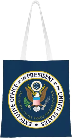 Flag of the United States Trade Representative Tote Bag for Women Canvas Shopping Bags Reusable Large Capacity Casual Shoulder Handbags Grocery Bags DIY Gift Bags