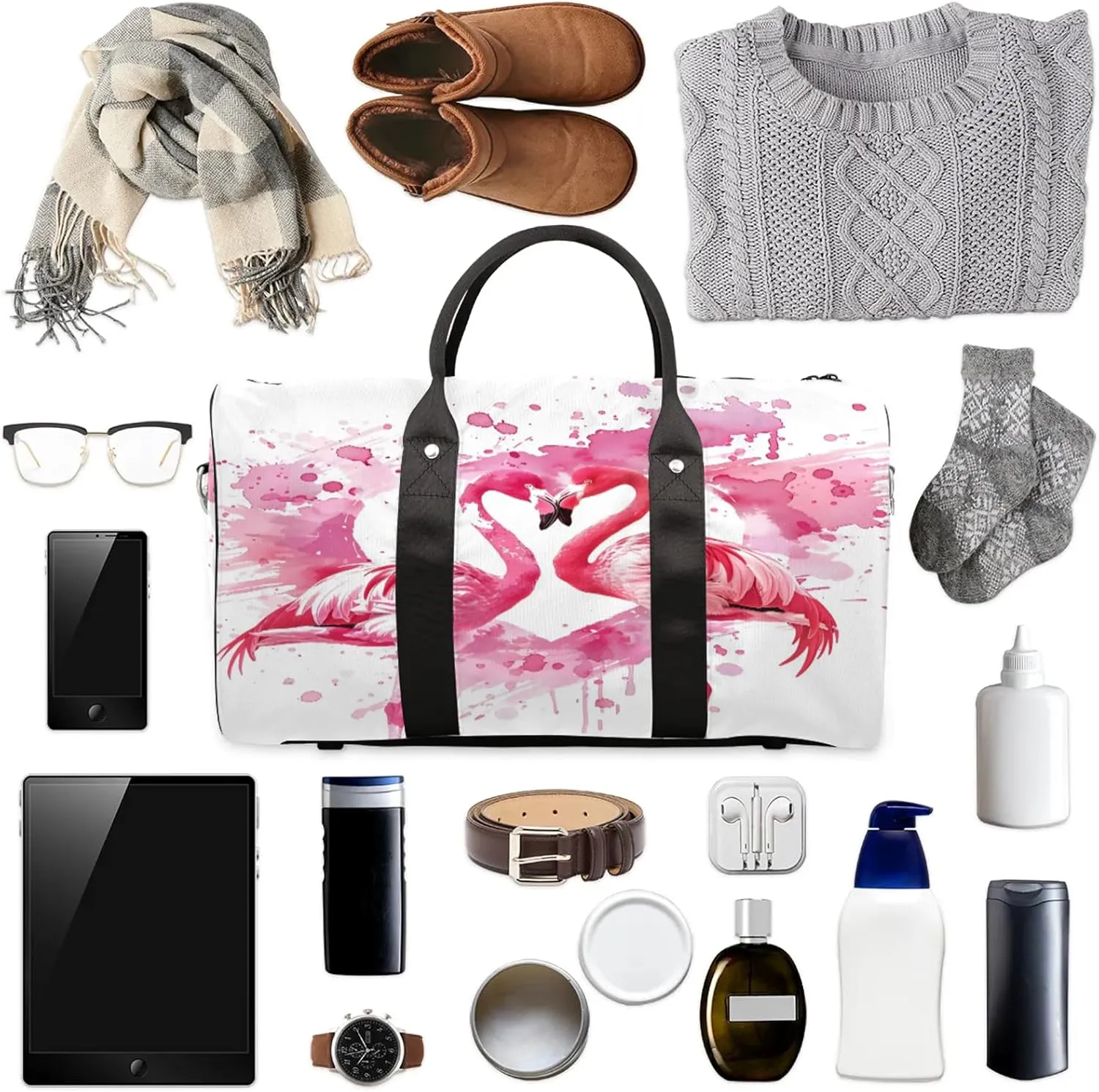 Flamingo Travel Bag for Men Women, Gym Duffle Bags for Travel, Carry On Luggage Bag, Weekender Overnight Workout Bags