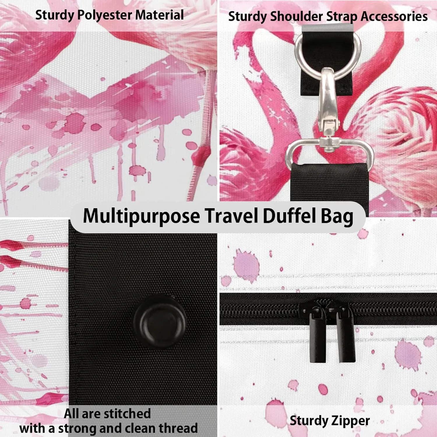 Flamingo Travel Bag for Men Women, Gym Duffle Bags for Travel, Carry On Luggage Bag, Weekender Overnight Workout Bags