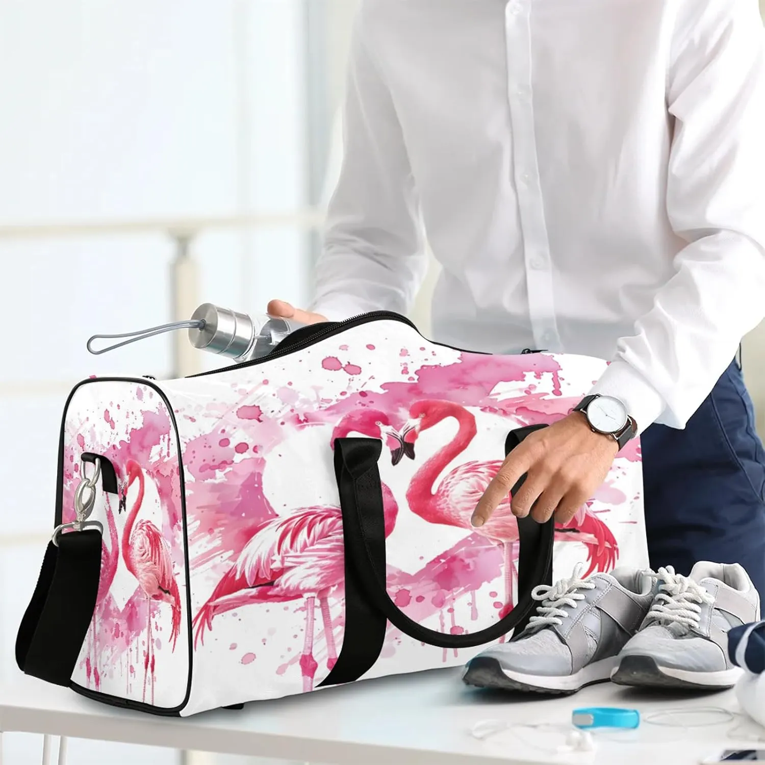 Flamingo Travel Bag for Men Women, Gym Duffle Bags for Travel, Carry On Luggage Bag, Weekender Overnight Workout Bags
