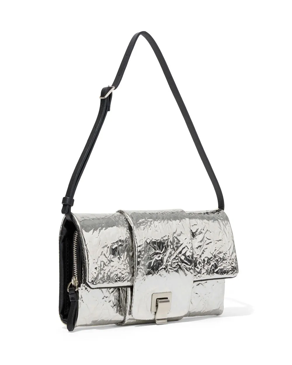 Flip Metallic Shoulder Bag in Silver