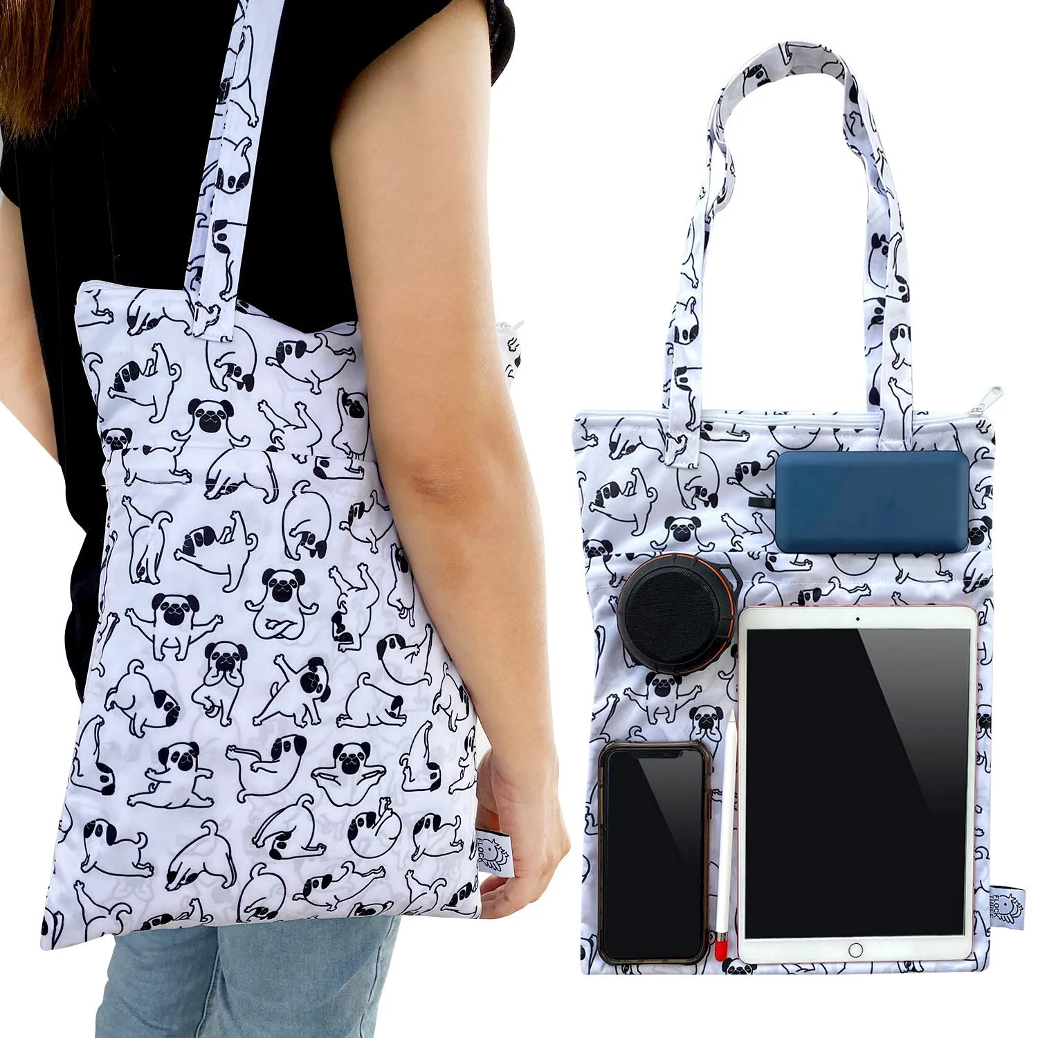 FLOCK THREE 2pcs Wet Dry Bag Waterproof Tote Reusable Wet Clothes Baby Diapers Stroller Swimsuit Travel Small Larger Electronics Toiletries Pouch Cute Dogs
