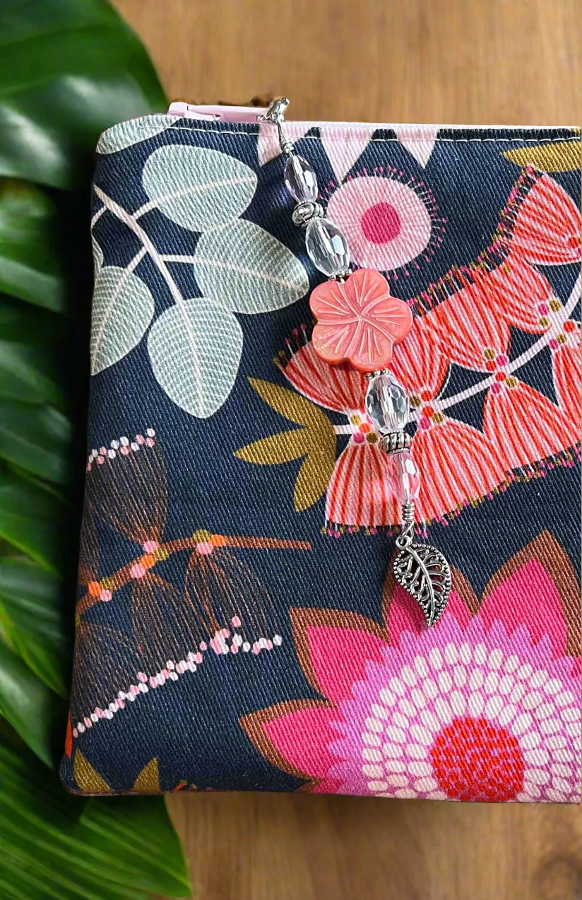 Floral Pouch with boxed bottom - 19.5cm x 14cm with Zipper Charm