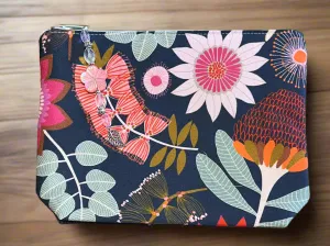 Floral Pouch with boxed bottom - 19.5cm x 14cm with Zipper Charm