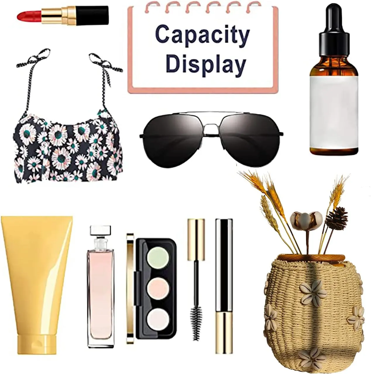 Flower Pearls Rattan Tote Bag Summer Beach Drawstring Straw Bucket Bag Diamonds Woven Handbag