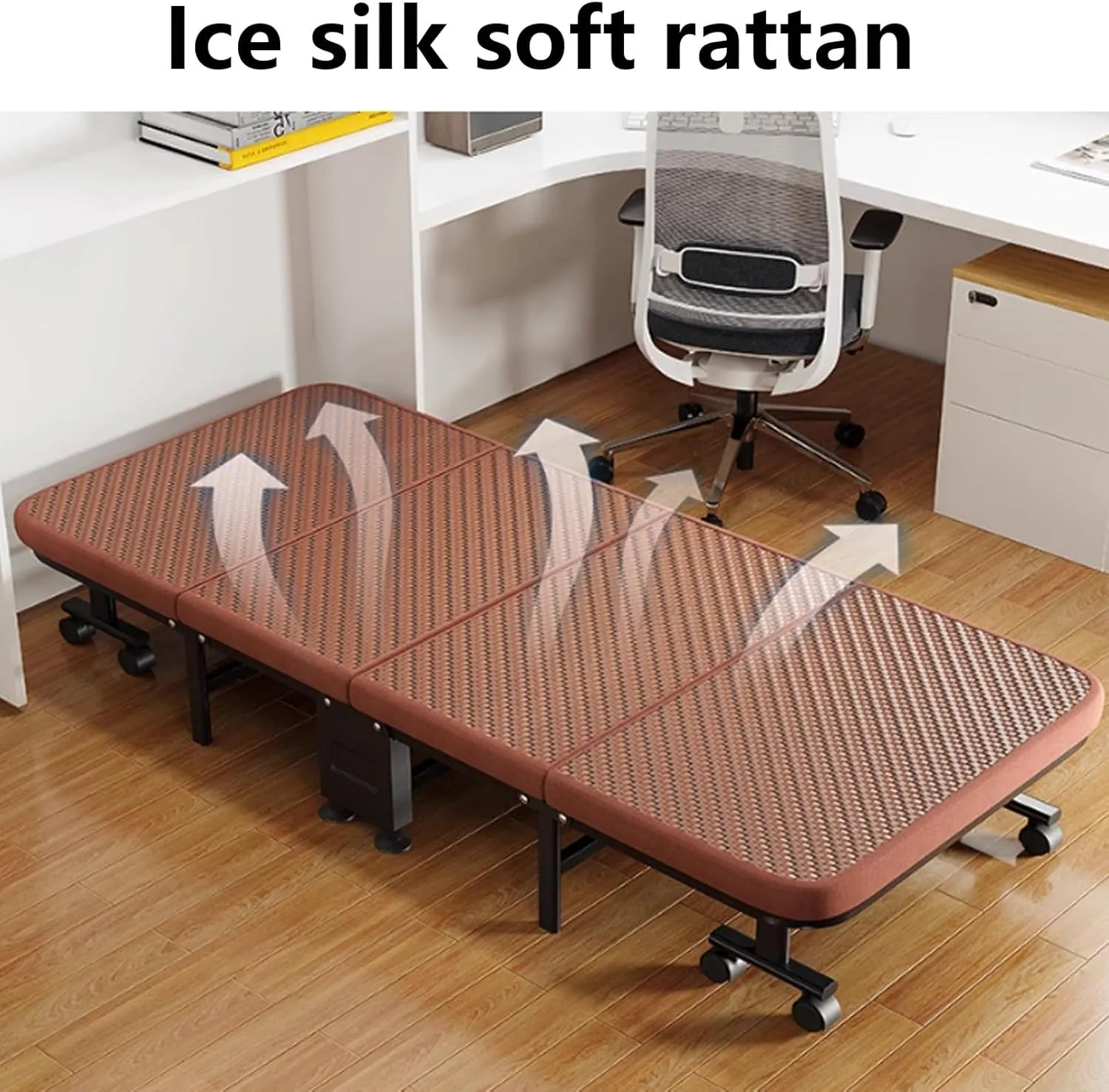 Folding Bed with Cooling PE Rattan Surface, 360° Wheels & Heavy-Duty Steel Frame, Ergonomic Guest Cot 240KG Capacity, Portable for Hospital, Office, Home Use(193 * 90 * 30cm)
