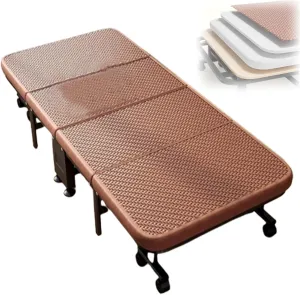 Folding Bed with Cooling PE Rattan Surface, 360° Wheels & Heavy-Duty Steel Frame, Ergonomic Guest Cot 240KG Capacity, Portable for Hospital, Office, Home Use(193 * 90 * 30cm)