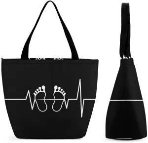 Footprint Heartbeat Tote Bag for Women Reusable Beach Shoulder Bag Lightweight Grocery Bags Travel Handbag