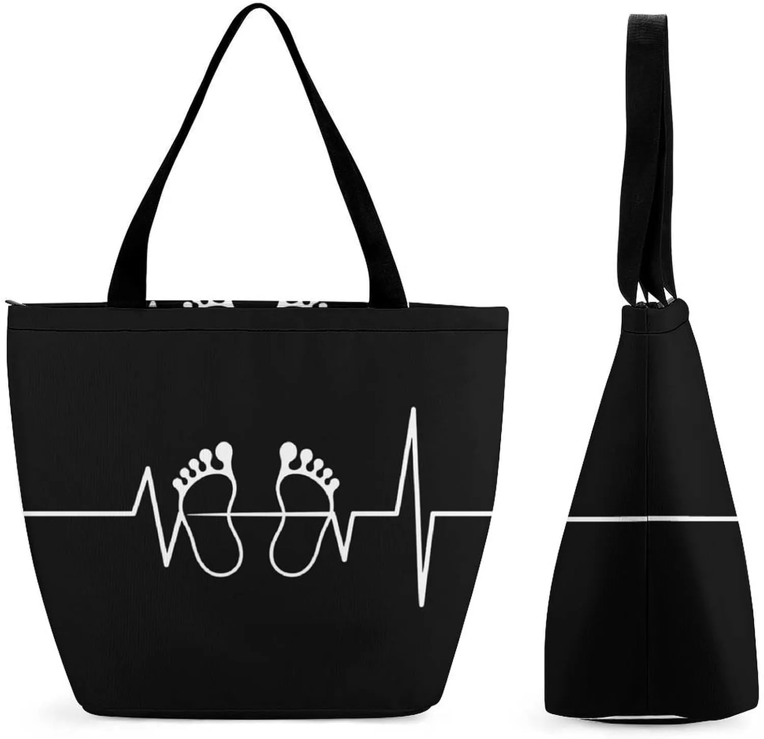Footprint Heartbeat Tote Bag for Women Reusable Beach Shoulder Bag Lightweight Grocery Bags Travel Handbag