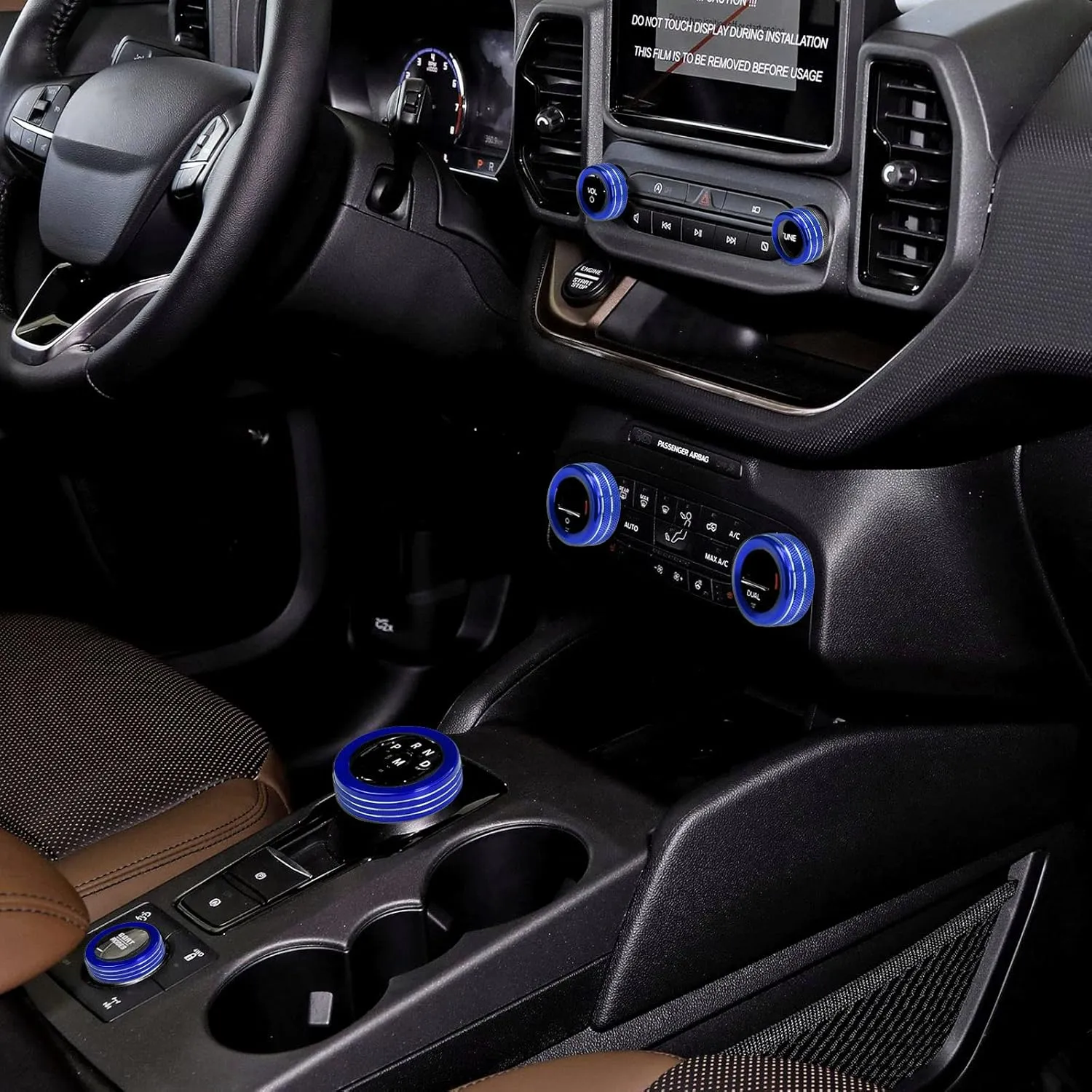 for 2021-2024 Ford Bronco Sport Accessories Air Conditioner AC Headlight Switch Knob 4WD Wheel Drive Trailer Gear Shift Switch Knob Cover 7PCS Blue Aluminum Alloy(Don't for Bronco)