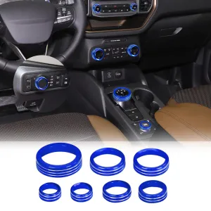 for 2021-2024 Ford Bronco Sport Accessories Air Conditioner AC Headlight Switch Knob 4WD Wheel Drive Trailer Gear Shift Switch Knob Cover 7PCS Blue Aluminum Alloy(Don't for Bronco)
