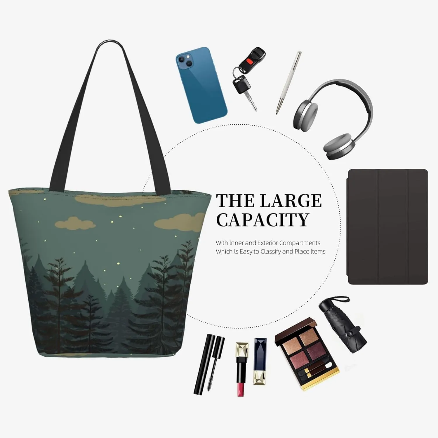 Forest Night Time Tote Bag for Women, Travel Tote Handbags for Gym