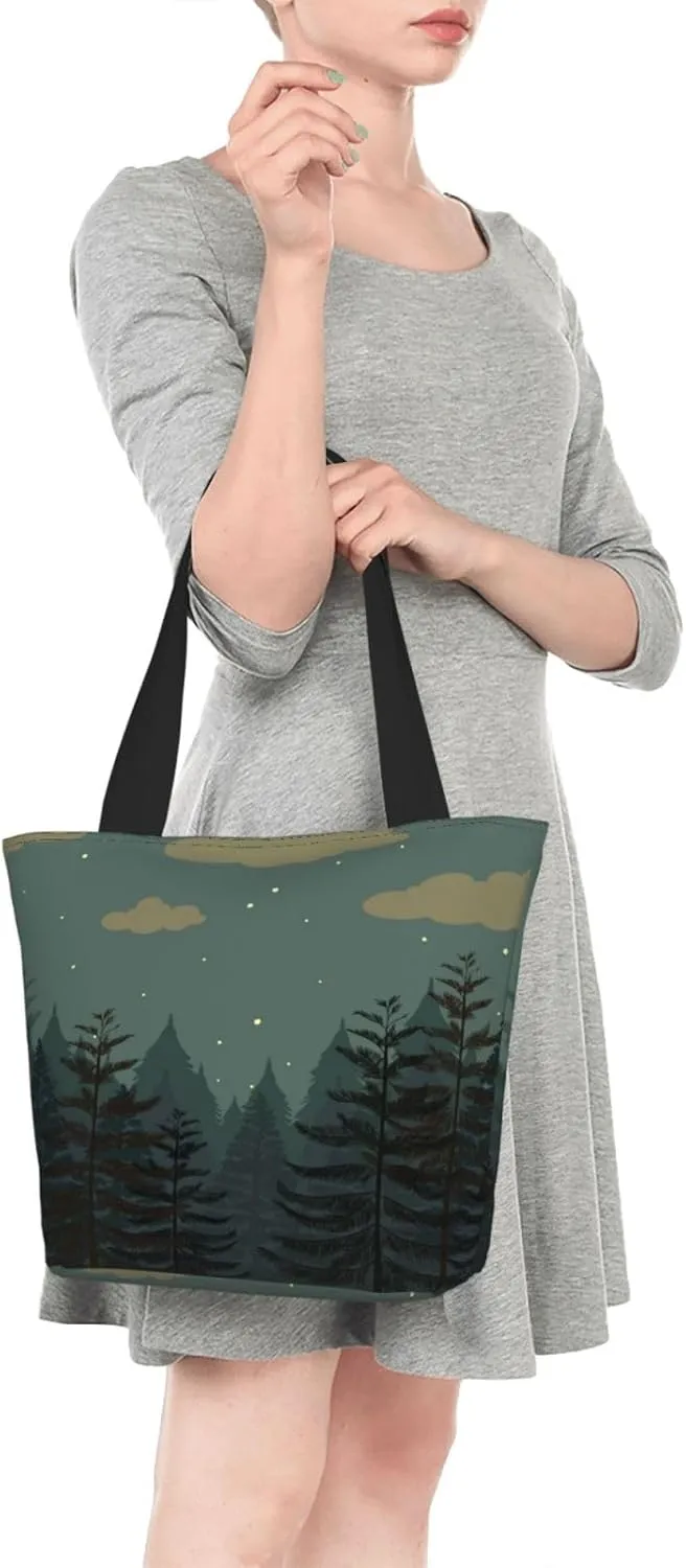 Forest Night Time Tote Bag for Women, Travel Tote Handbags for Gym