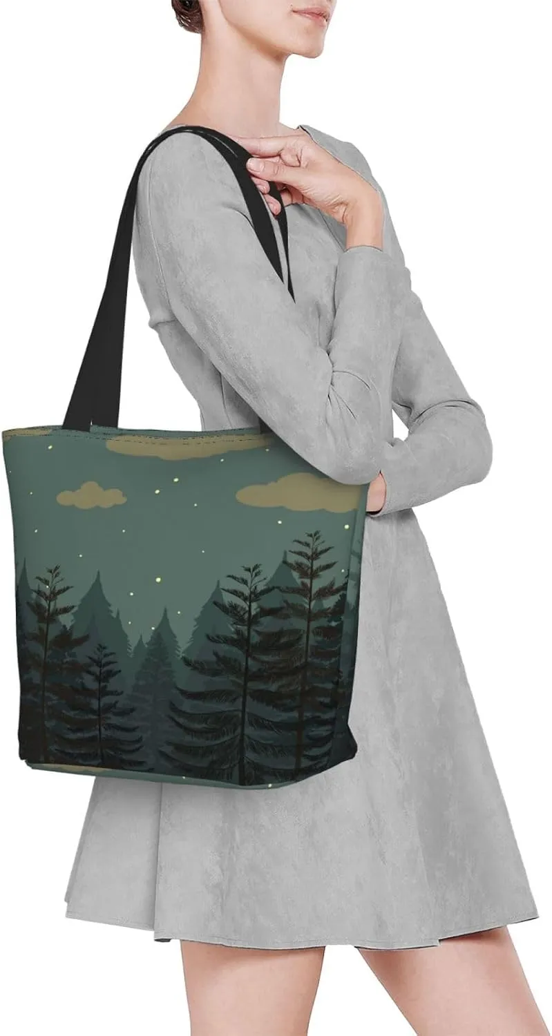 Forest Night Time Tote Bag for Women, Travel Tote Handbags for Gym