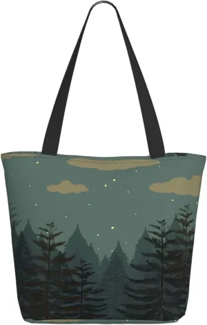 Forest Night Time Tote Bag for Women, Travel Tote Handbags for Gym