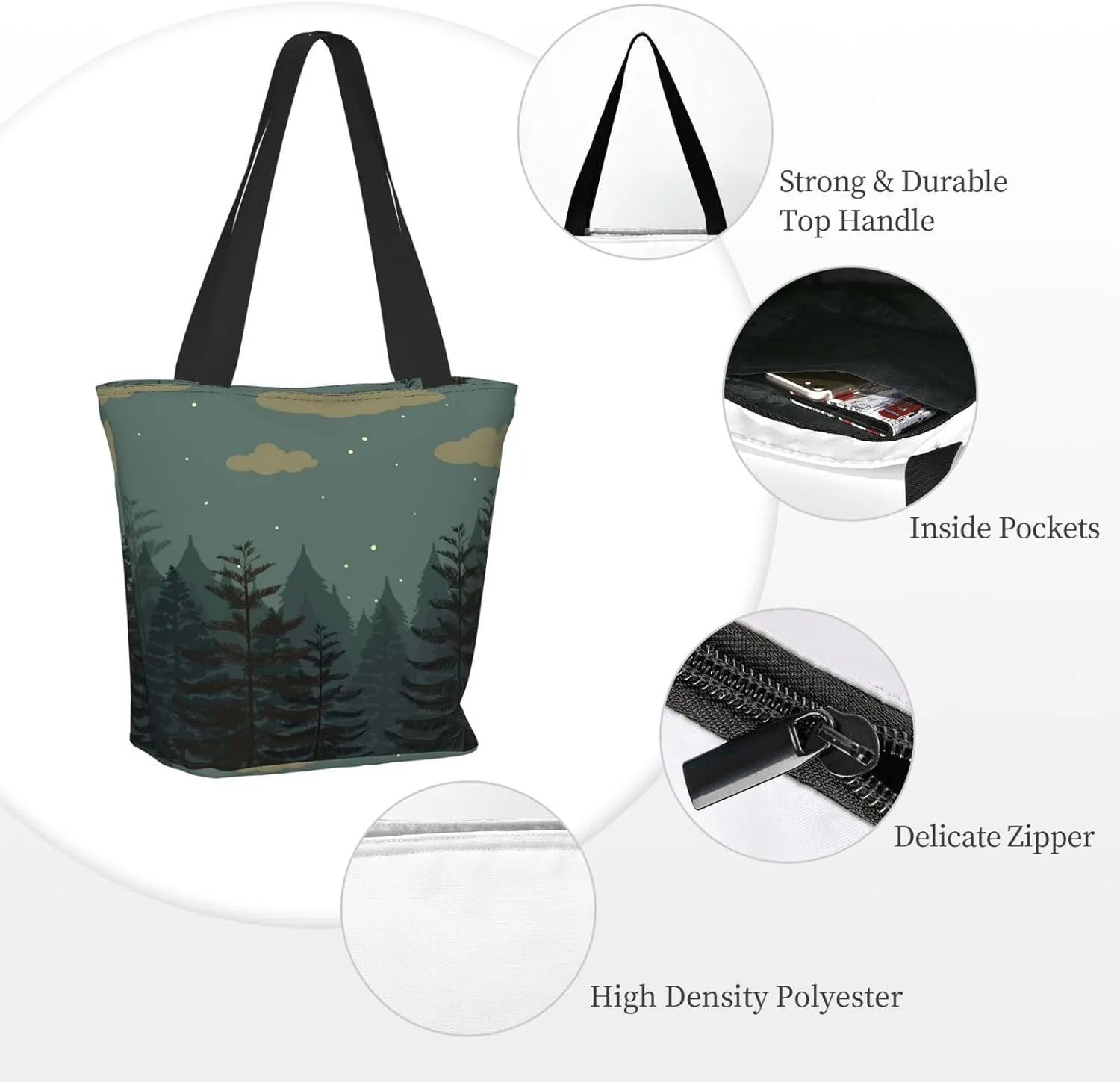 Forest Night Time Tote Bag for Women, Travel Tote Handbags for Gym