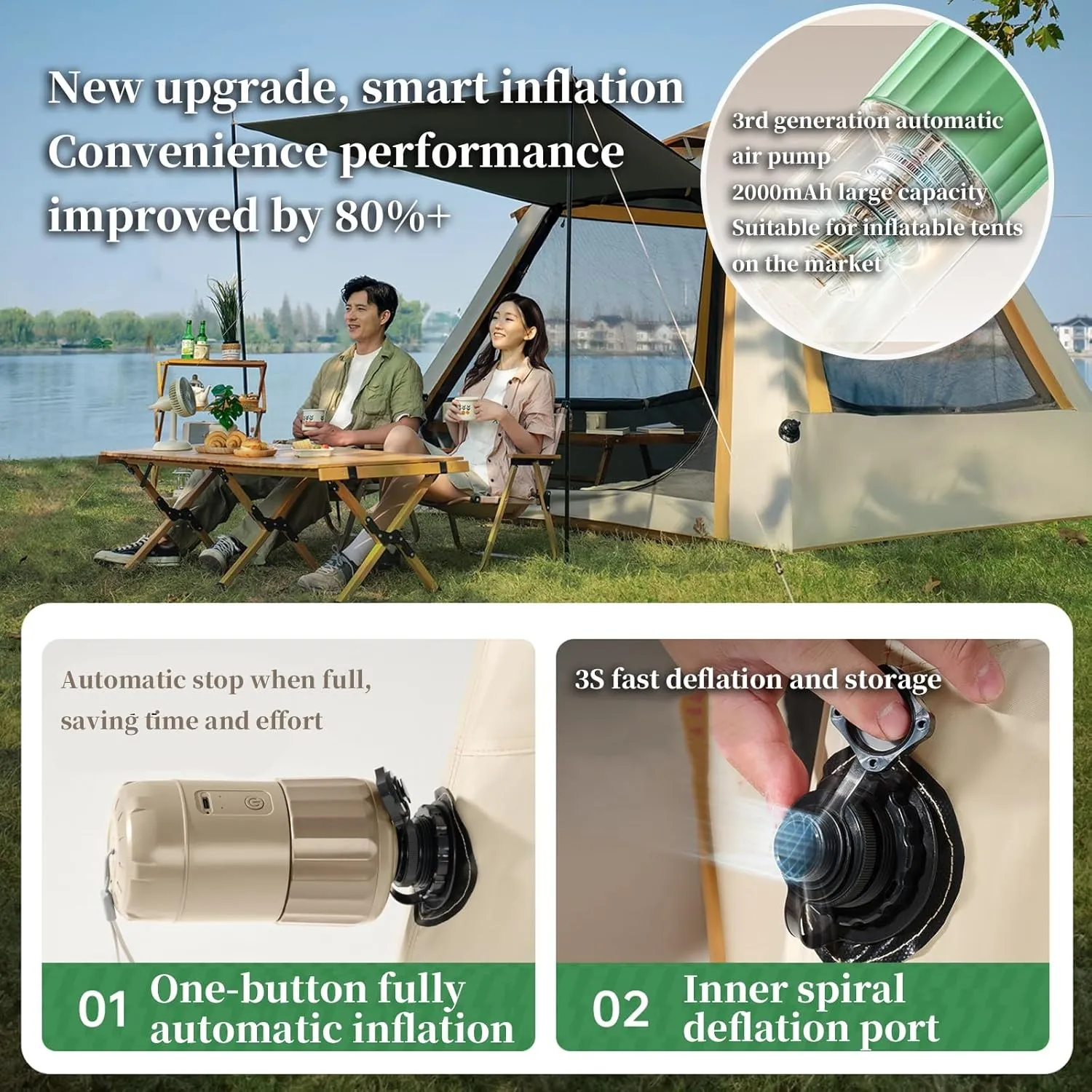 FORRTY Automatic Inflatable Tent Dome Camping Tent Level 7 Windproof,Suitable for 5-8 People,UPF50  Sun Protection,Level 4 Rain Cover,Portable Storage,No Installation Required
