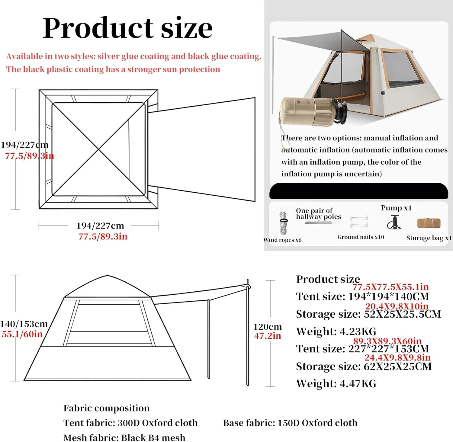 FORRTY Automatic Inflatable Tent Dome Camping Tent Level 7 Windproof,Suitable for 5-8 People,UPF50  Sun Protection,Level 4 Rain Cover,Portable Storage,No Installation Required