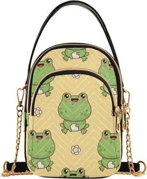 Frogs on Yellow Background Design Crossbody Bags Shoulder Bag for Women Stylish Ladies Messenger Bags Cell Phone Purse and Handbags Wallet