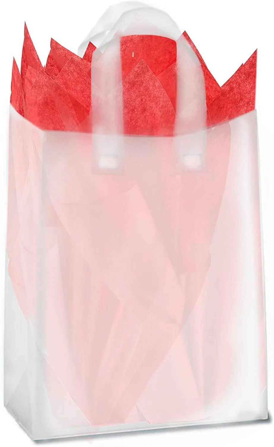 Frosted Plastic Gift Bags 100 Pack 8" x 10" x 4" Clear Frosted Bags with Soft Loop Handles for Gifts Retail and More…