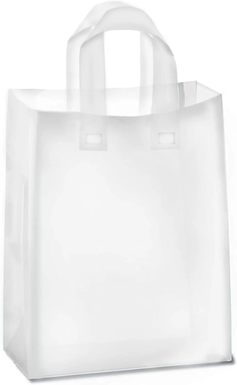 Frosted Plastic Gift Bags 100 Pack 8" x 10" x 4" Clear Frosted Bags with Soft Loop Handles for Gifts Retail and More…