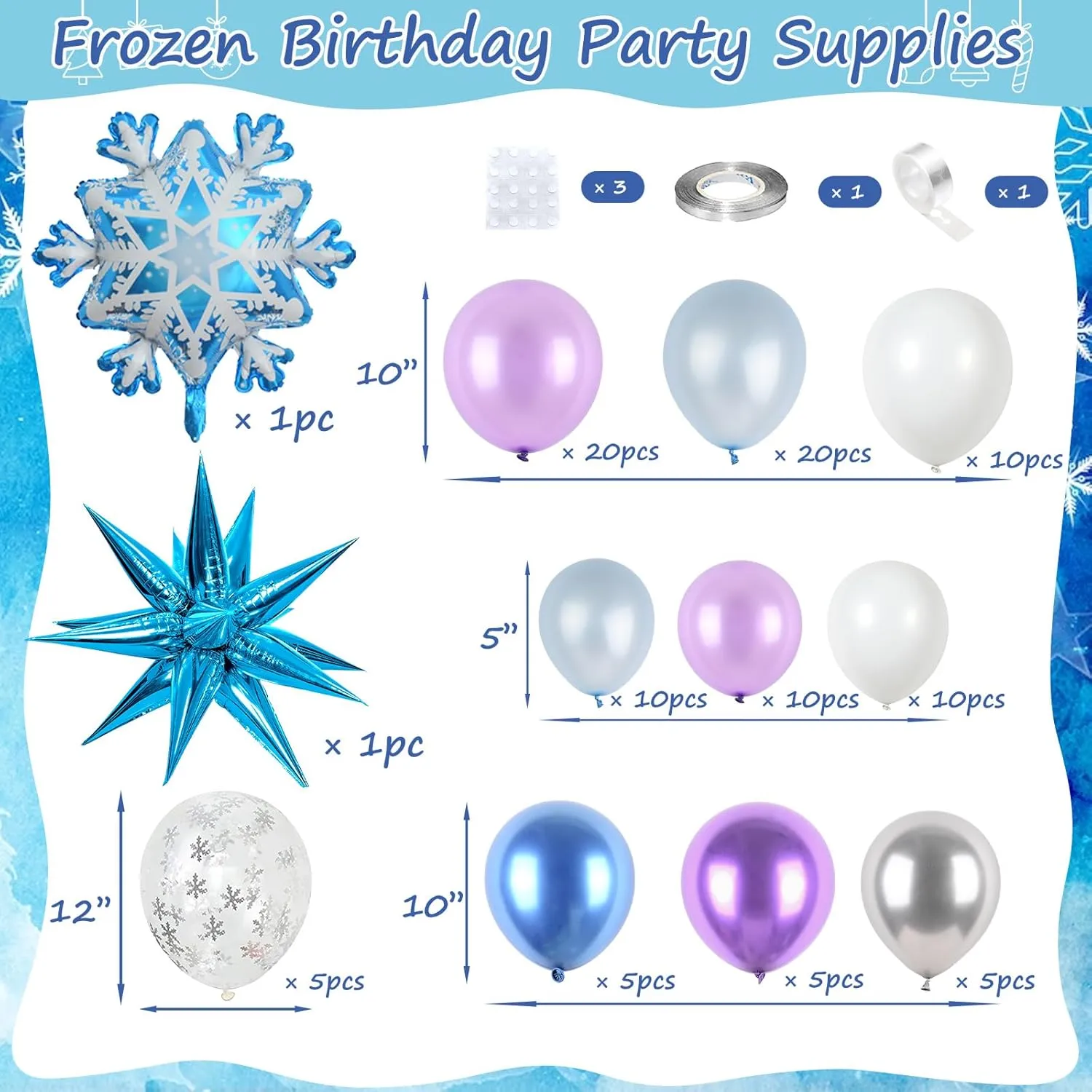 Frozen Balloon Garland Arch Kit, Snowflake Pearl Blue Purple Metallic Purple Blue Silver and White Balloons for Winter Wonderland Christmas Baby Shower Snow Princess Frozen Birthday Party Decoration