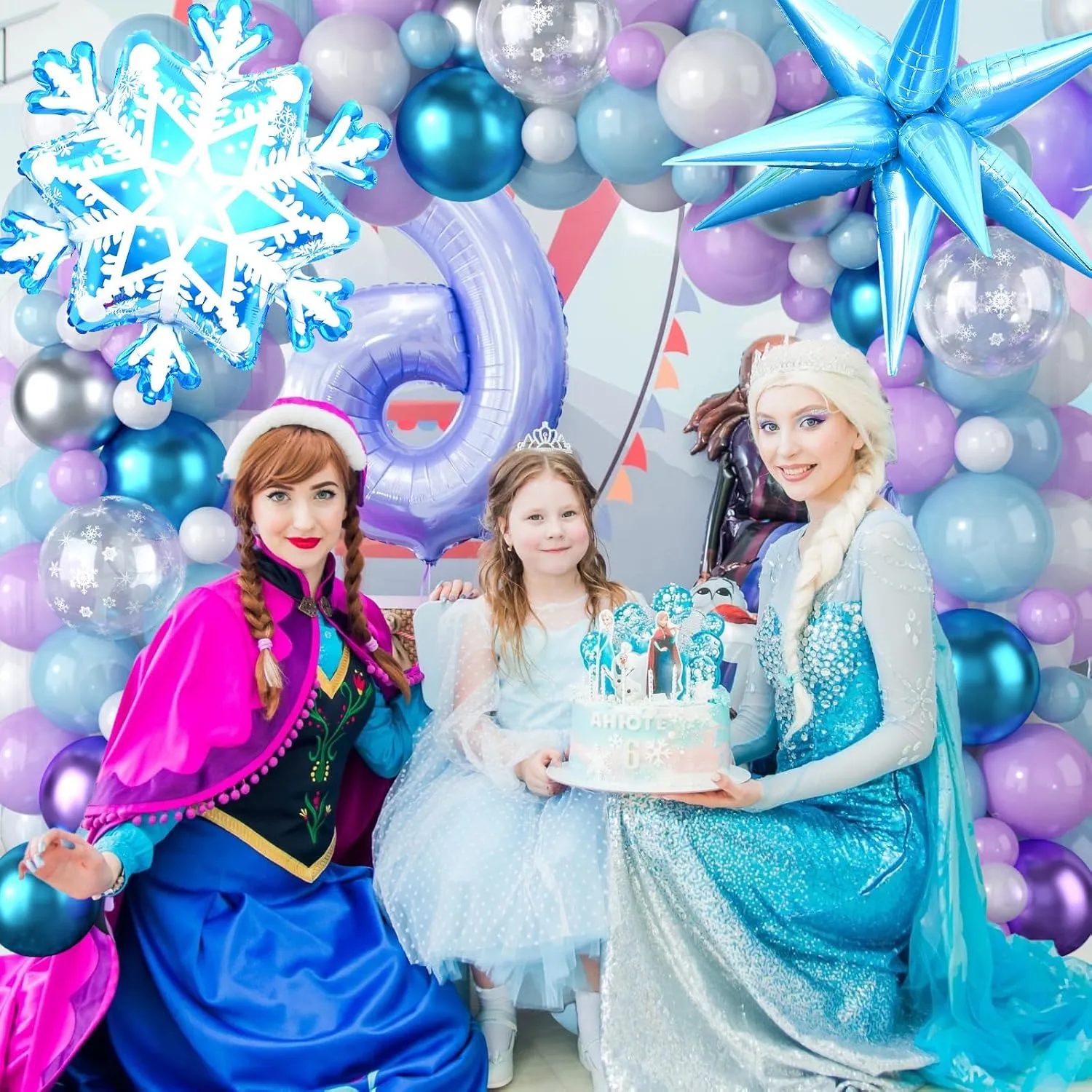 Frozen Balloon Garland Arch Kit, Snowflake Pearl Blue Purple Metallic Purple Blue Silver and White Balloons for Winter Wonderland Christmas Baby Shower Snow Princess Frozen Birthday Party Decoration