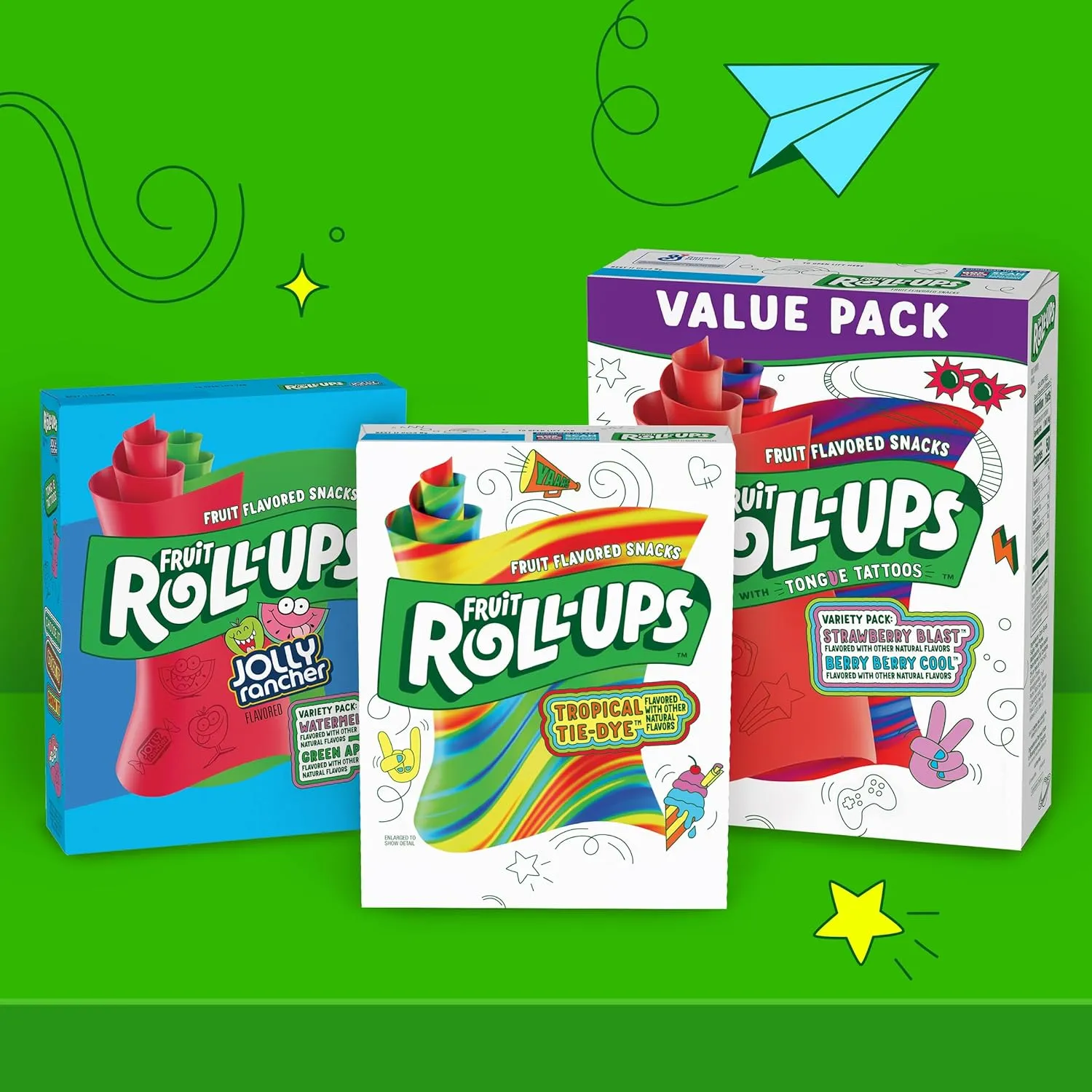Fruit Roll-Ups Fruit Flavored Snacks, Jolly Rancher, Variety Pack, 20 ct (Pack of 6)
