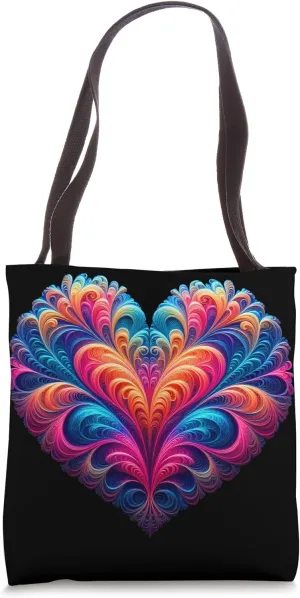 Funny Fractal Heart Geometry Artistic Love Infinite Patterns Tote Bag