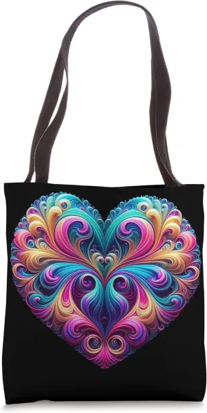 Funny Fractal Heart Geometry Artistic Love Infinite Patterns Tote Bag