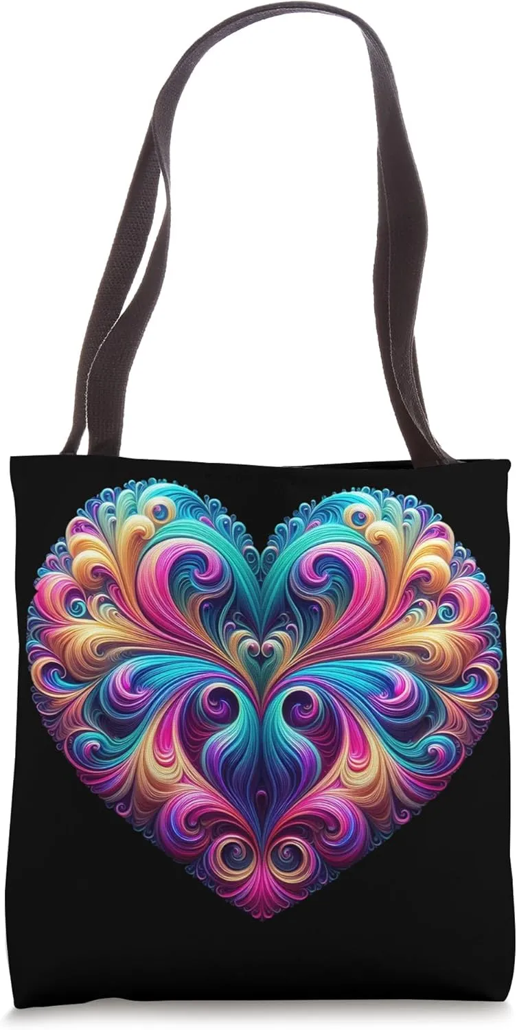 Funny Fractal Heart Geometry Artistic Love Infinite Patterns Tote Bag