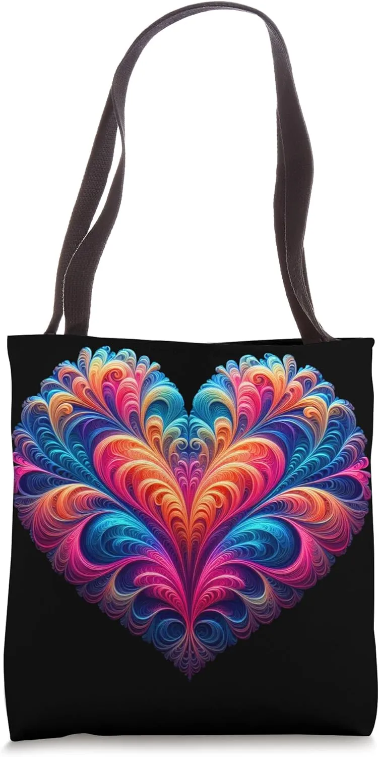 Funny Fractal Heart Geometry Artistic Love Infinite Patterns Tote Bag
