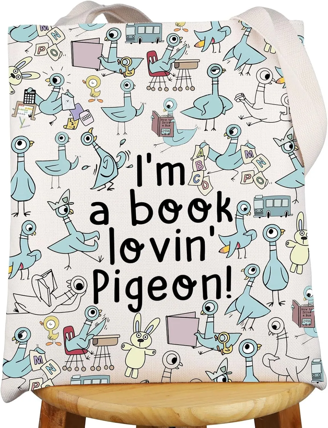 G2TUP Pigeon Tote Bag - Teacher Gifts: 'I'm a Book Lovin' Pigeon' Shoulder Bag