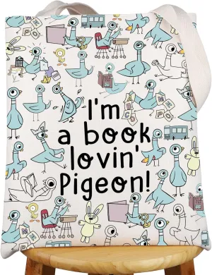 G2TUP Pigeon Tote Bag - Teacher Gifts: 'I'm a Book Lovin' Pigeon' Shoulder Bag