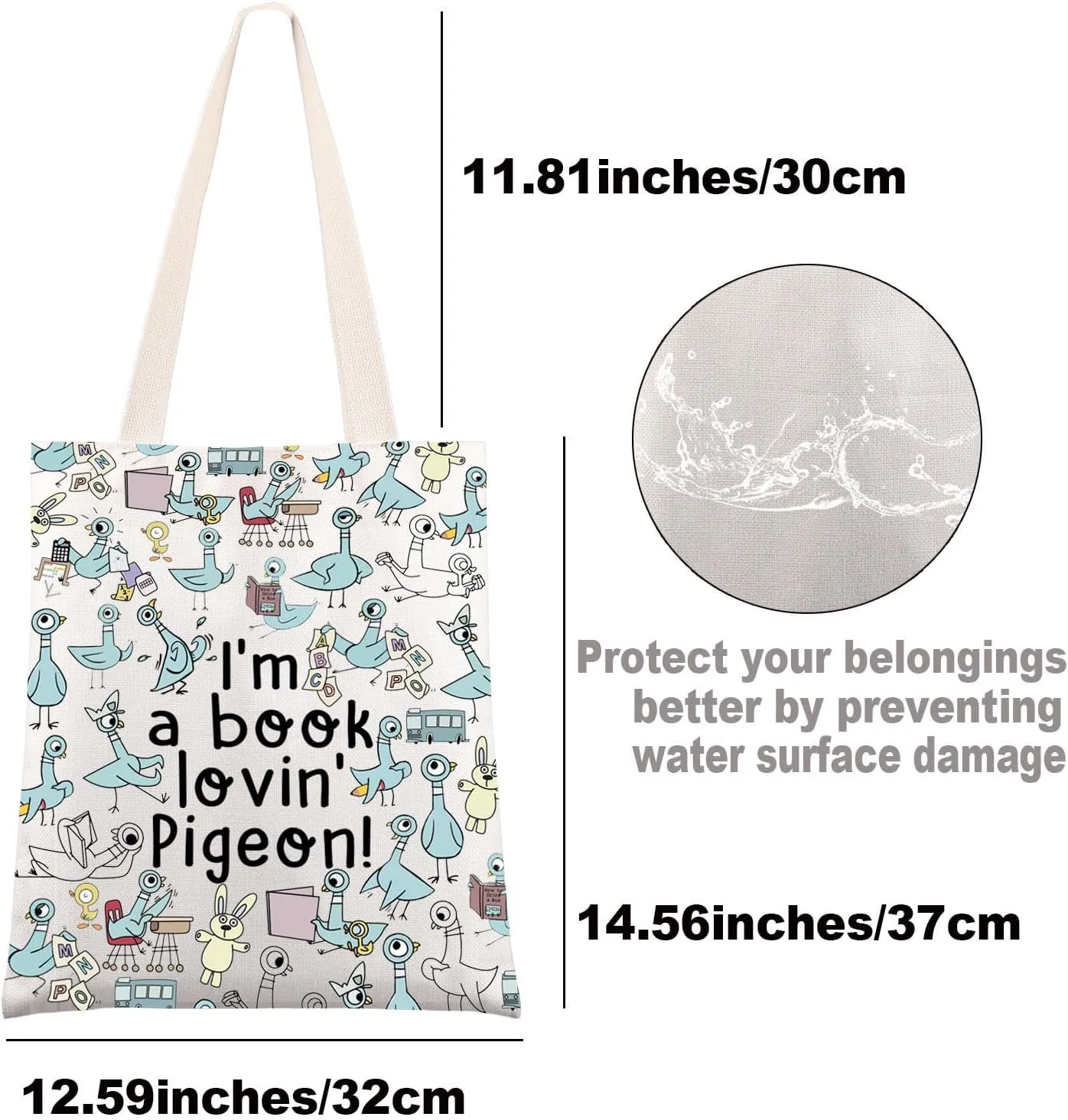 G2TUP Pigeon Tote Bag - Teacher Gifts: 'I'm a Book Lovin' Pigeon' Shoulder Bag