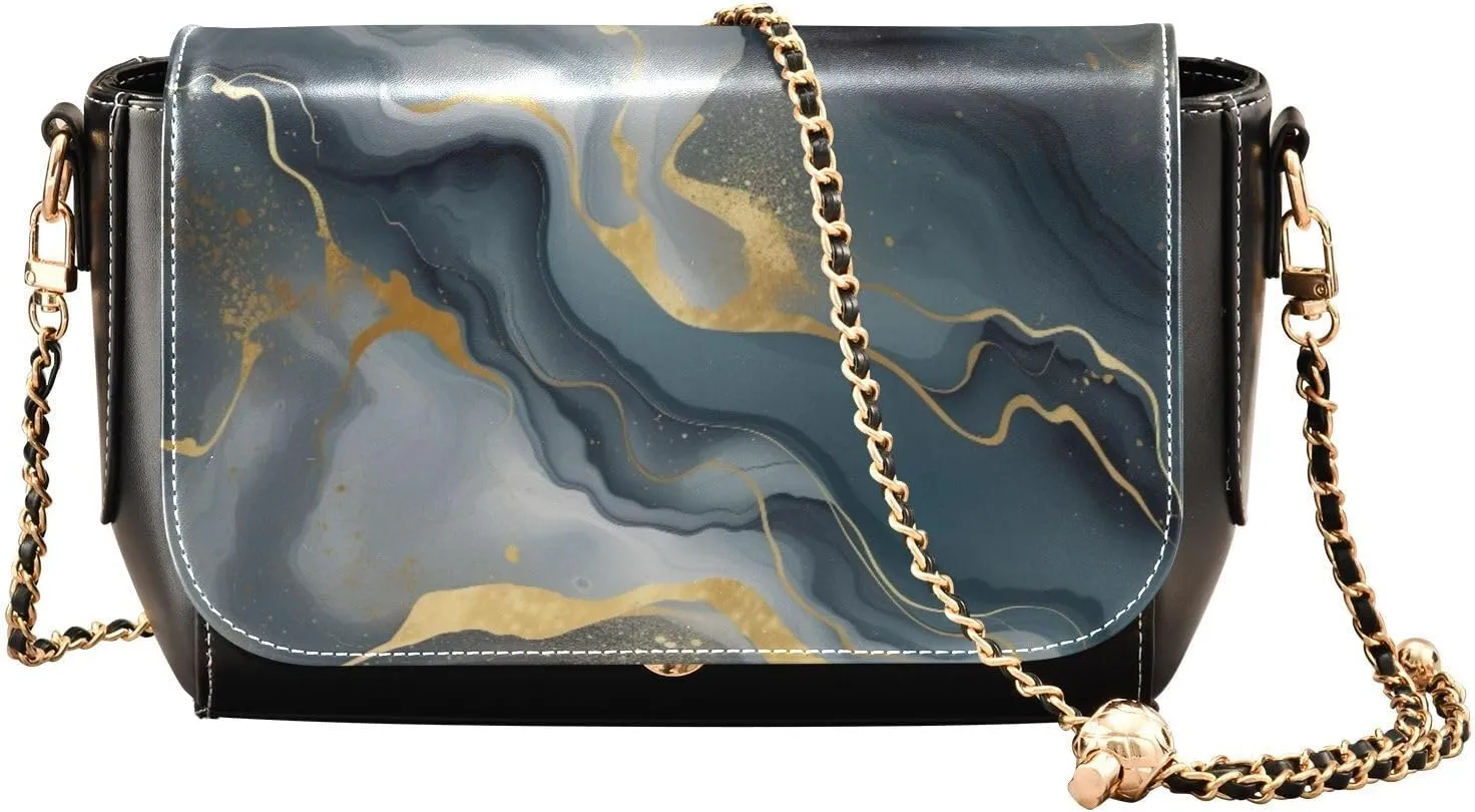 GAIGEO Abstract Gold and Silver Swirls Womens Crossbody Bag Leather, Leather Crossbody Purses for Women