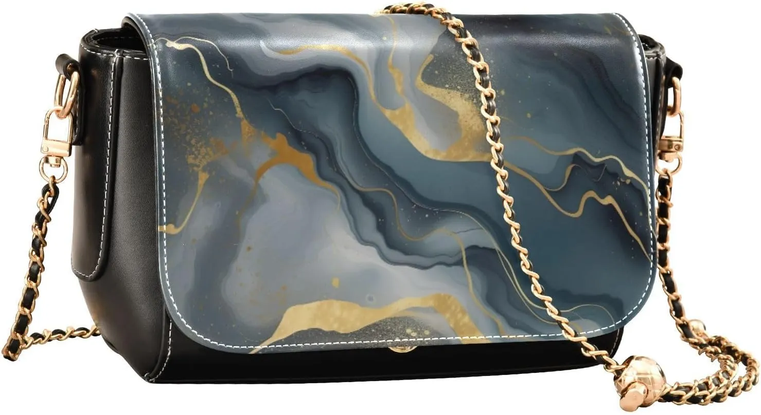 GAIGEO Abstract Gold and Silver Swirls Womens Crossbody Bag Leather, Leather Crossbody Purses for Women