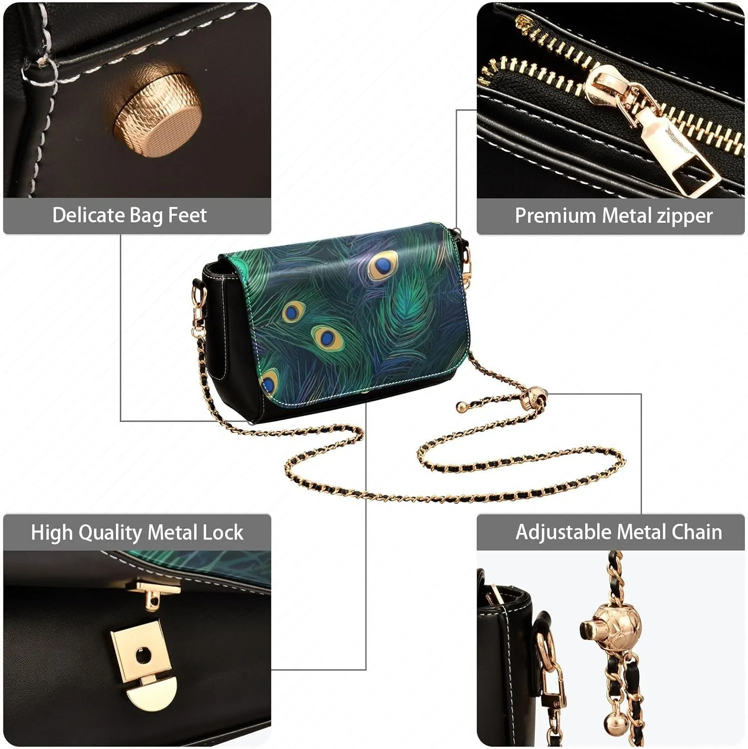 GAIGEO Dragonfly in Turquoise Garland on Black Crossbody Bag with Pocket, Leather Ladies Crossbody Bags