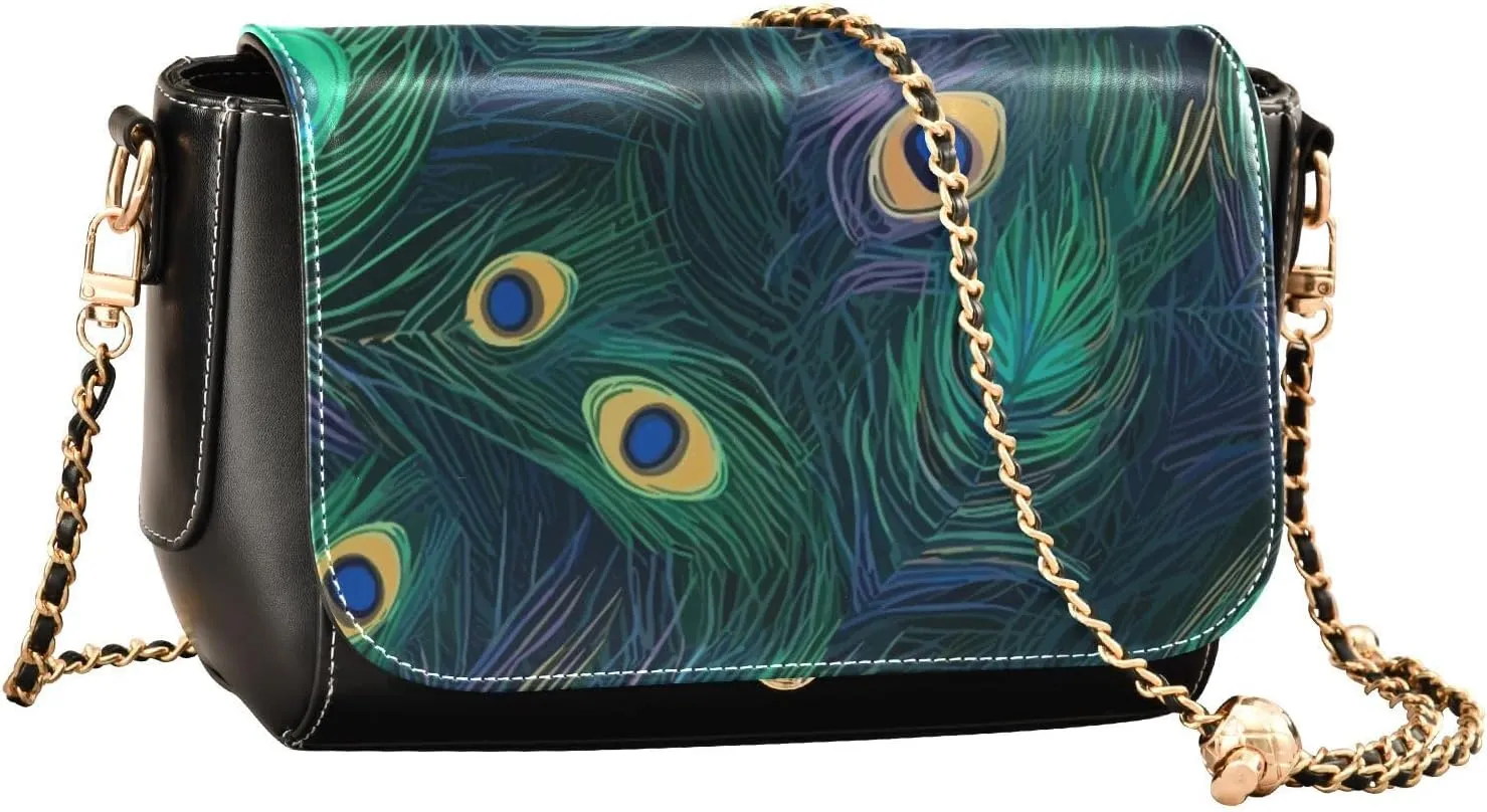 GAIGEO Dragonfly in Turquoise Garland on Black Crossbody Bag with Pocket, Leather Ladies Crossbody Bags