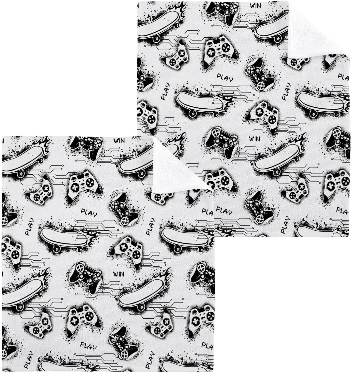 Gamepads Pattern Cotton Bath Washcloths, Highly Absorbent Soft Face Cloths, Wash Cloth Set of 2, 12 x 12 Inch.