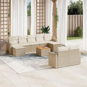 Garden Sofa Beige Poly Rattan Adjustable Feet Set | Outdoor Modern Sectional Patio Furniture Set for Lounging and Socializing - Comfy Couch for Balcony Exteriores