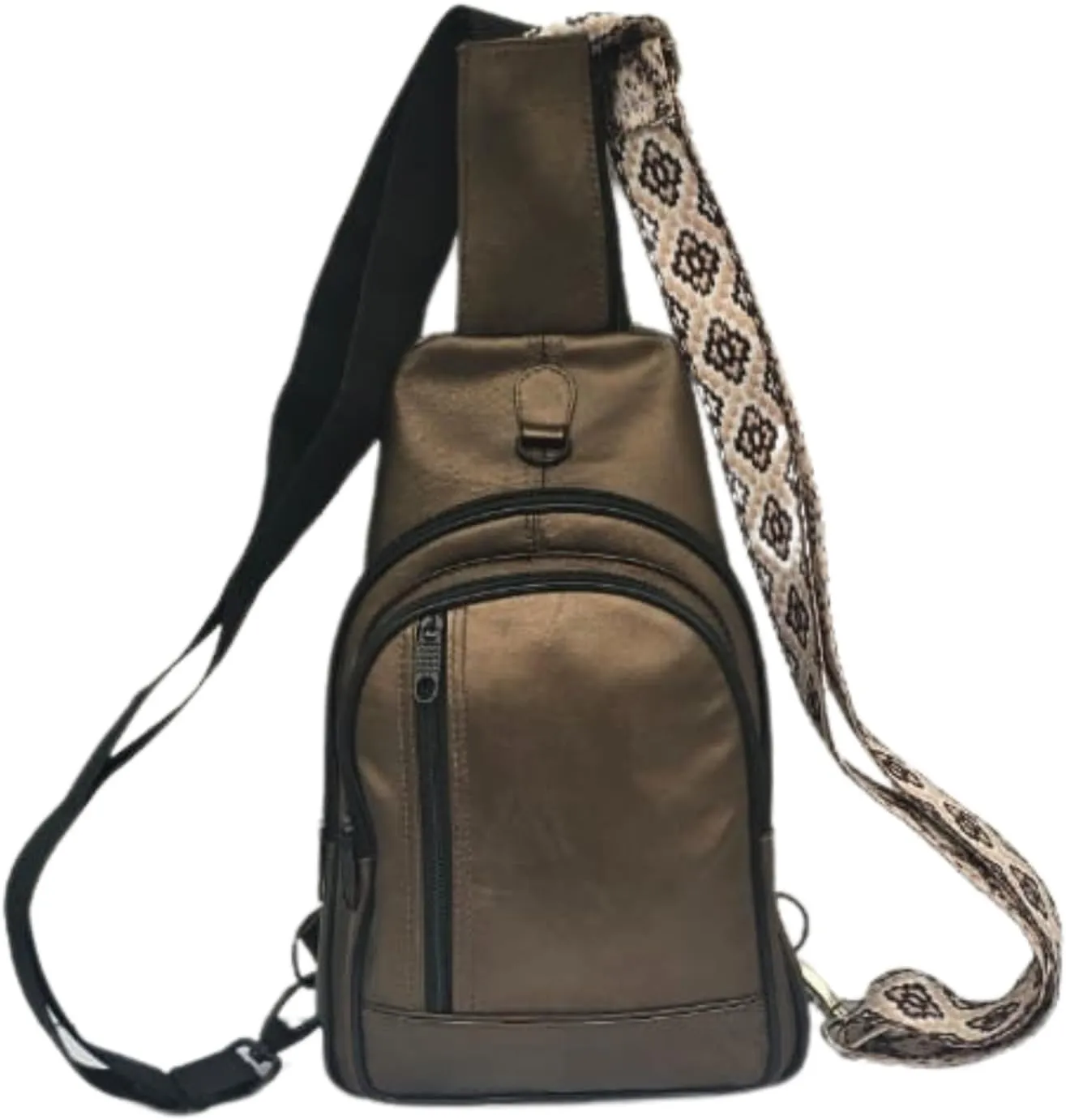 Genuine Leather Sling Bag for Women With Extra Strap - Metallic Brown Real Leather Crossbody Bag for Men Chest Bag Travel Backpack Cross Chest Bags Shoulder Sling Bag