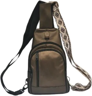 Genuine Leather Sling Bag for Women With Extra Strap - Metallic Brown Real Leather Crossbody Bag for Men Chest Bag Travel Backpack Cross Chest Bags Shoulder Sling Bag