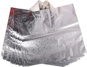 Gesodant Merchandise Bags,Retail Clothing Grocery Boutique Shopping Bags with Handles,Gift Bag, Size 15.7" x 14.2", Set of 50 - Silver